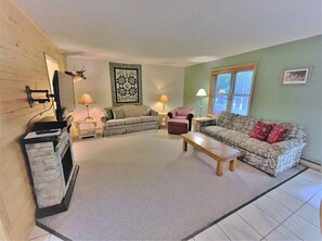 TV, fireplace