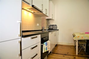 Microwave, toaster, cookware/dishes/utensils