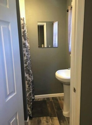 Douche, serviettes fournies, papier toilette
