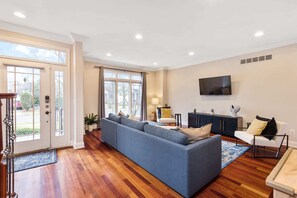 TV, fireplace, offices, computer monitors