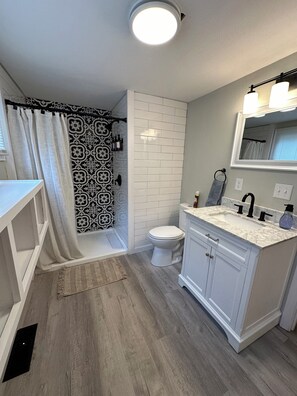Shower, hair dryer, towels, soap - Retro on Maple Avenue (Cortland)