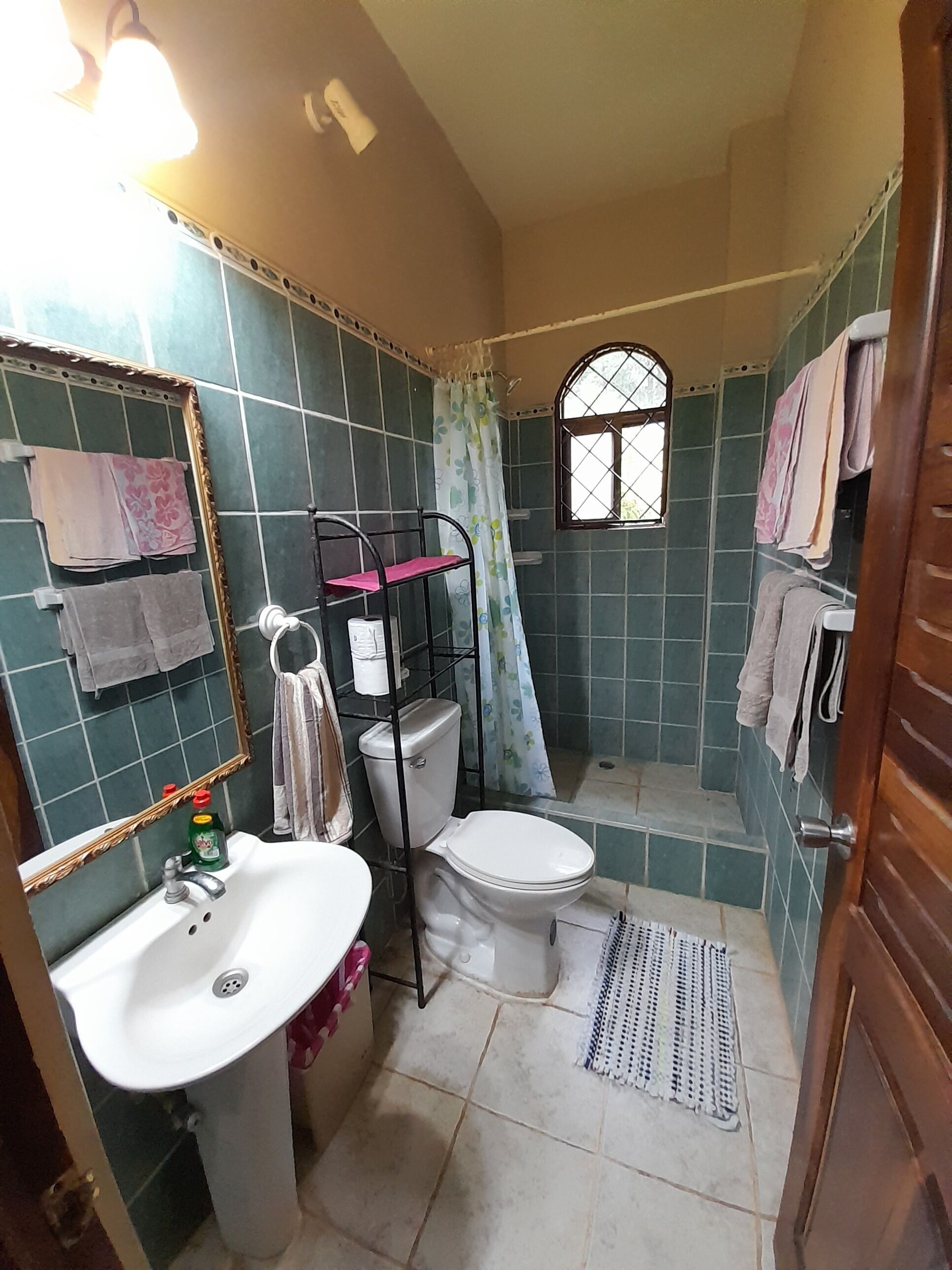 Douche, serviettes fournies, savon, papier toilette