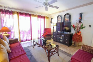 TV, DVD player, stereo