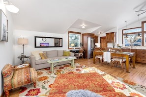 Apartment, 1 King Bed with Sofa bed, Patio, Garden View (722 Mathews St.) | Living area | 50-inch flat-screen TV with cable channels, TV - The Beautiful Bear’s Den! Walk to Old Town & CSU! (Fort Collins)
