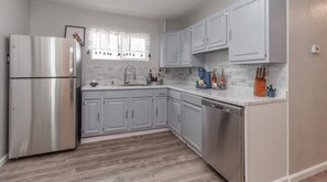Fridge, microwave, dishwasher, coffee/tea maker