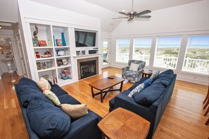 TV, fireplace, DVD player, books