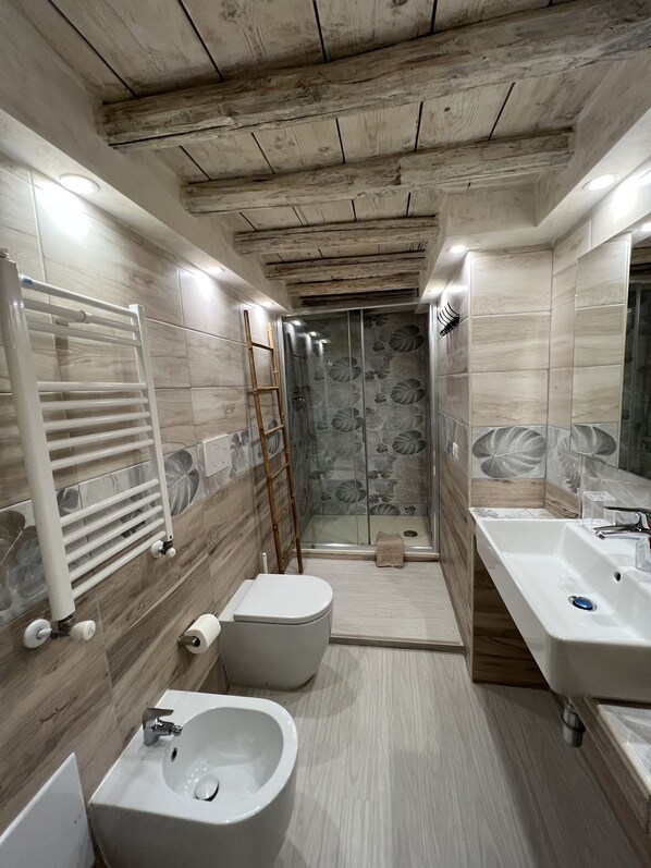 Dusche, Haartrockner, Bidet, Handtücher