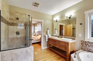 Bathtub, hair dryer, towels