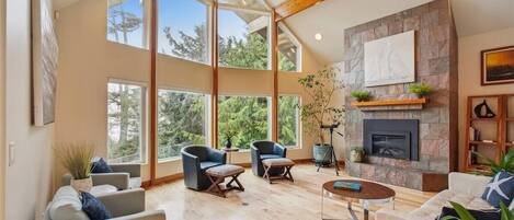 Televisión, chimenea, oficina