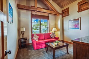 Flat-screen TV, fireplace