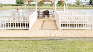 A gazebo with a dome roof and a small tower, surrounded by white railings and a wooden deck. - Spacious & Quiet Amish Farm Stay - 16+ Guests (Leola)