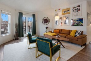 Townhome, 2 Queen Beds, Patio, Garden View | Living area | 45-inch flat-screen TV with digital channels -  Pine Street Loft – Steps from Old Town Square! (Fort Collins)