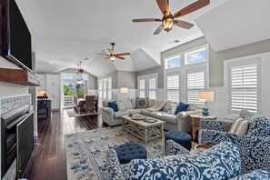 TV, fireplace, video games, DVD player - 4919-The Leonardo, Private Saltwater Pool, Hot Tub, Fire Pit, Putting Green, Theatre Room! (Kitty Hawk)