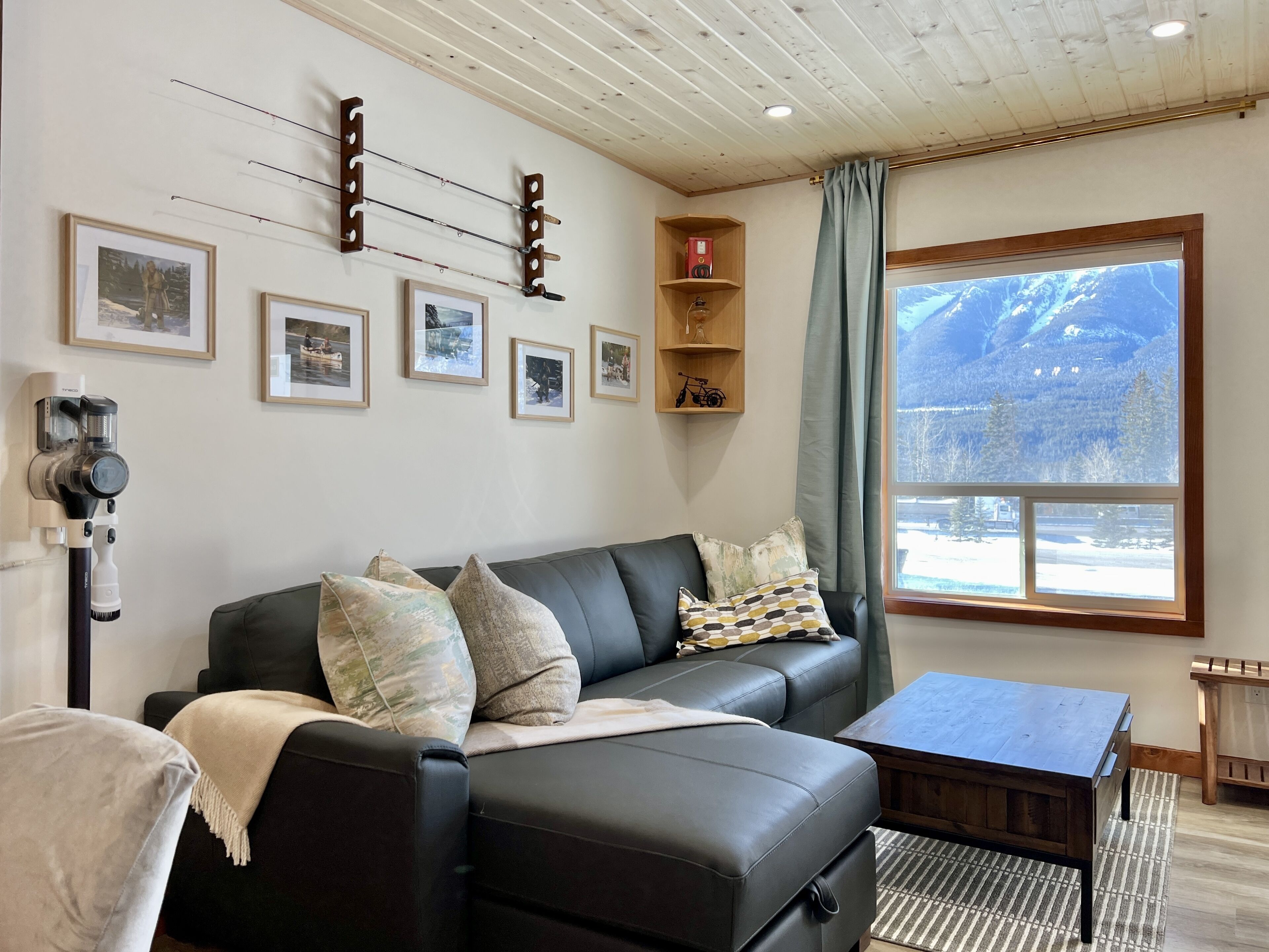 Een smart-tv, een open haard en een dvd-speler