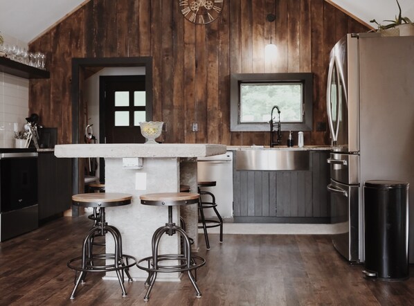 Fridge, microwave - Cozy newly remodeled cabin on half acre of lake shore! (Clear Lake)