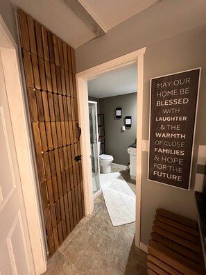 Shower, towels, soap, shampoo
