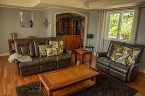 Smart TV, fireplace, video games, DVD player