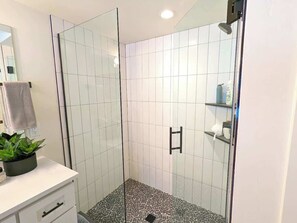 Combined shower/tub, hair dryer