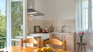 Fridge, oven, stovetop, coffee/tea maker