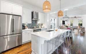 Fridge, microwave, coffee/tea maker, toaster