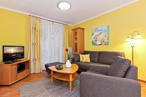 TV, DVD player, books, stereo