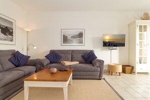 Televisie, een dvd-speler, boeken en een stereo