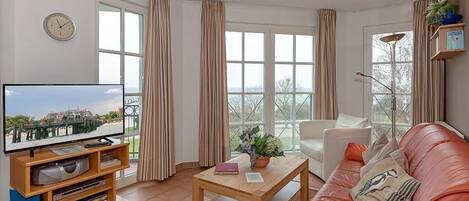 TV, DVD player, books, stereo