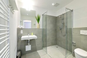 Douche, sèche-cheveux, serviettes fournies