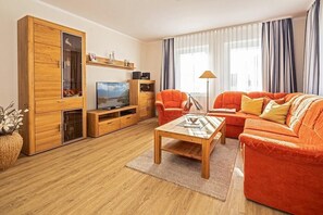 Télévision, lecteur de DVD, livres, chaîne hi-fi