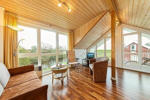 TV, caminetto, lettore DVD, libri