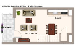Floor plan - Maisonette-ferienwohnung in Deichlage an der Nordsee Inkl. Balkon mit Meerblick (Nordseeheilbad Schillig)