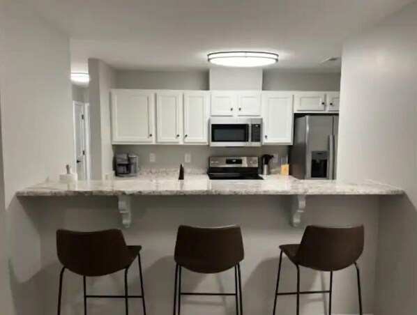 Fridge, microwave, oven, dishwasher