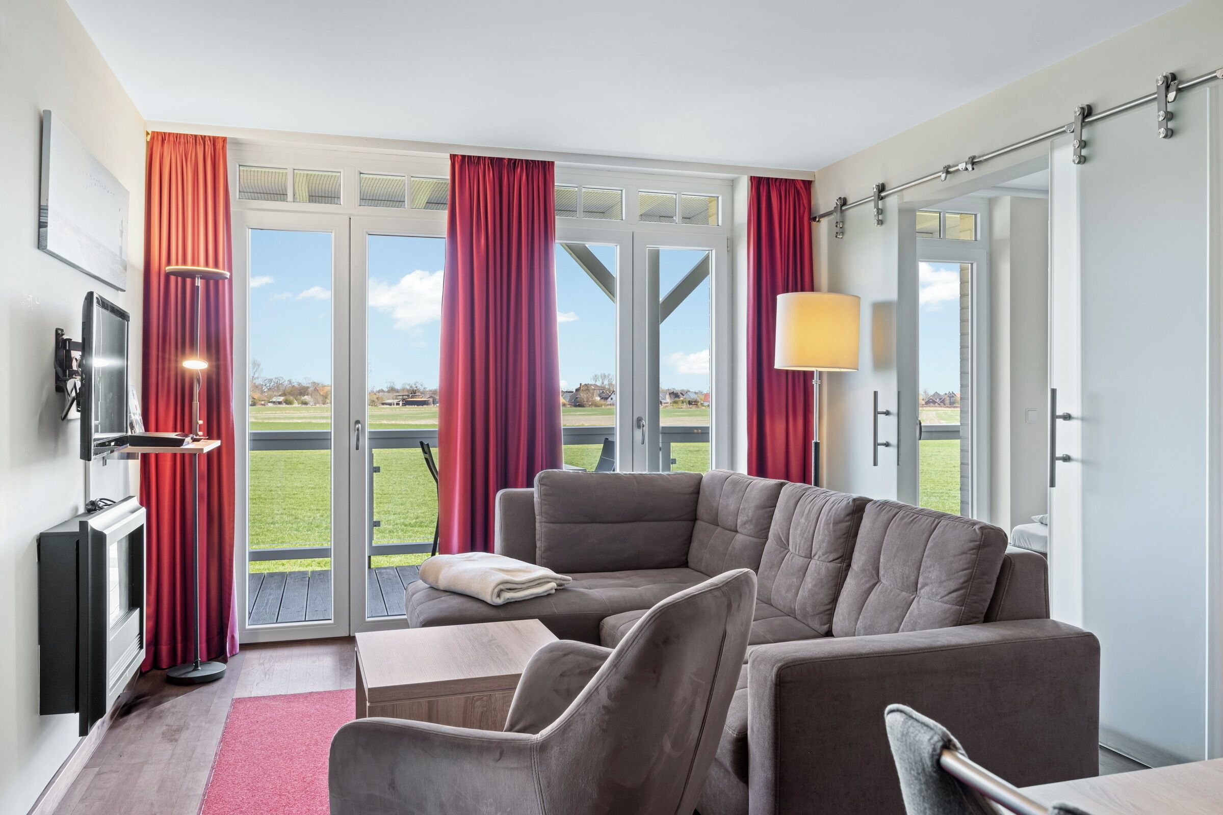 Een televisie, een open haard, een dvd-speler en boeken