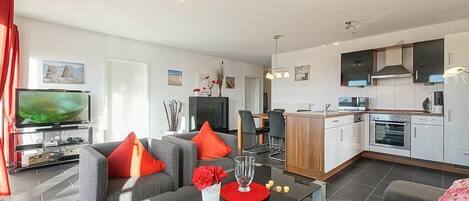 Télévision, lecteur de DVD, livres, chaîne hi-fi