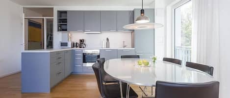 Frigorífico, microondas, horno y placa de cocina
