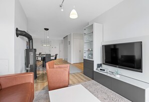 TV, fireplace, DVD player, stereo