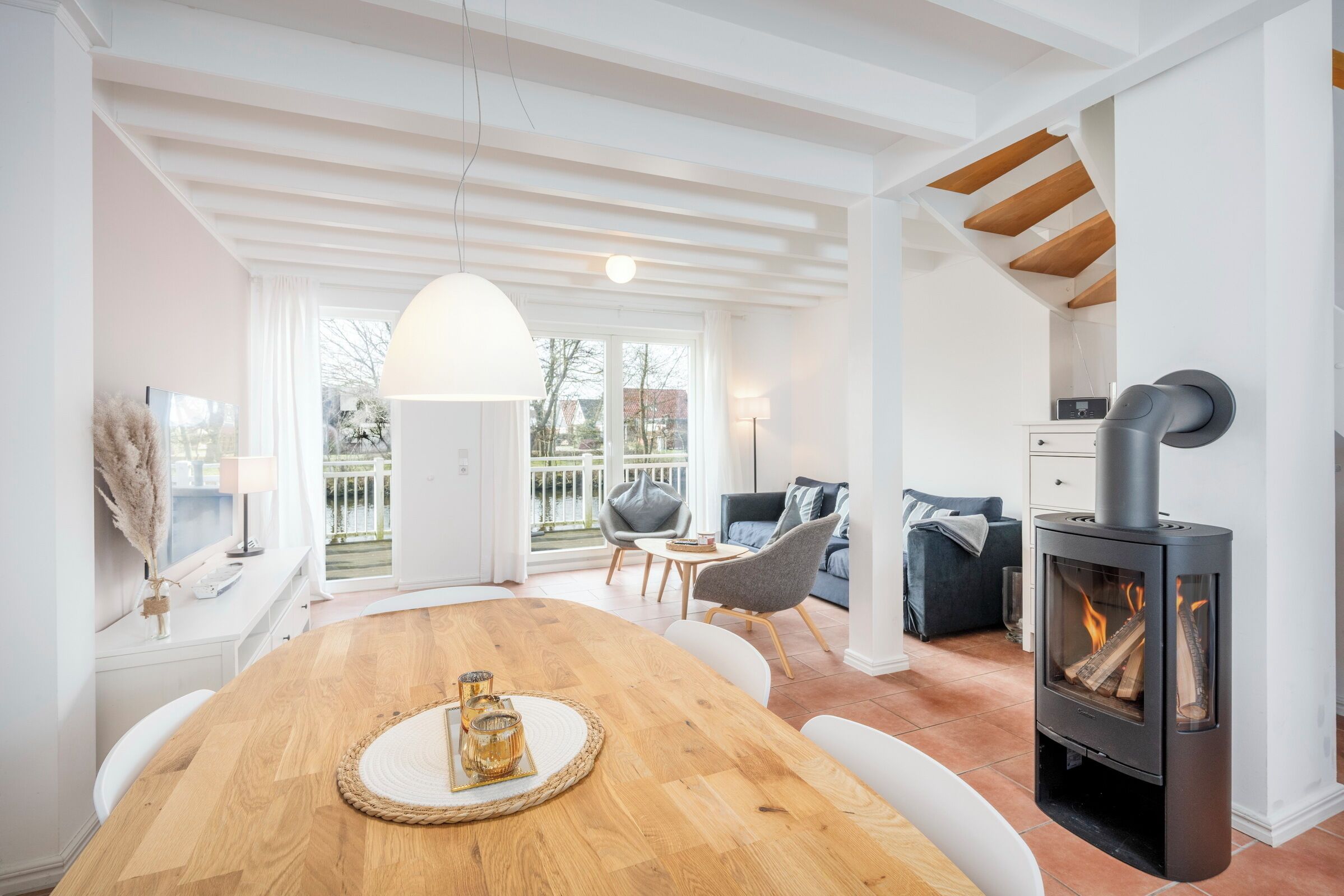 TV, fireplace, DVD player, books