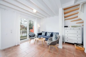 Televisio, takka, DVD-soitin, kirjoja