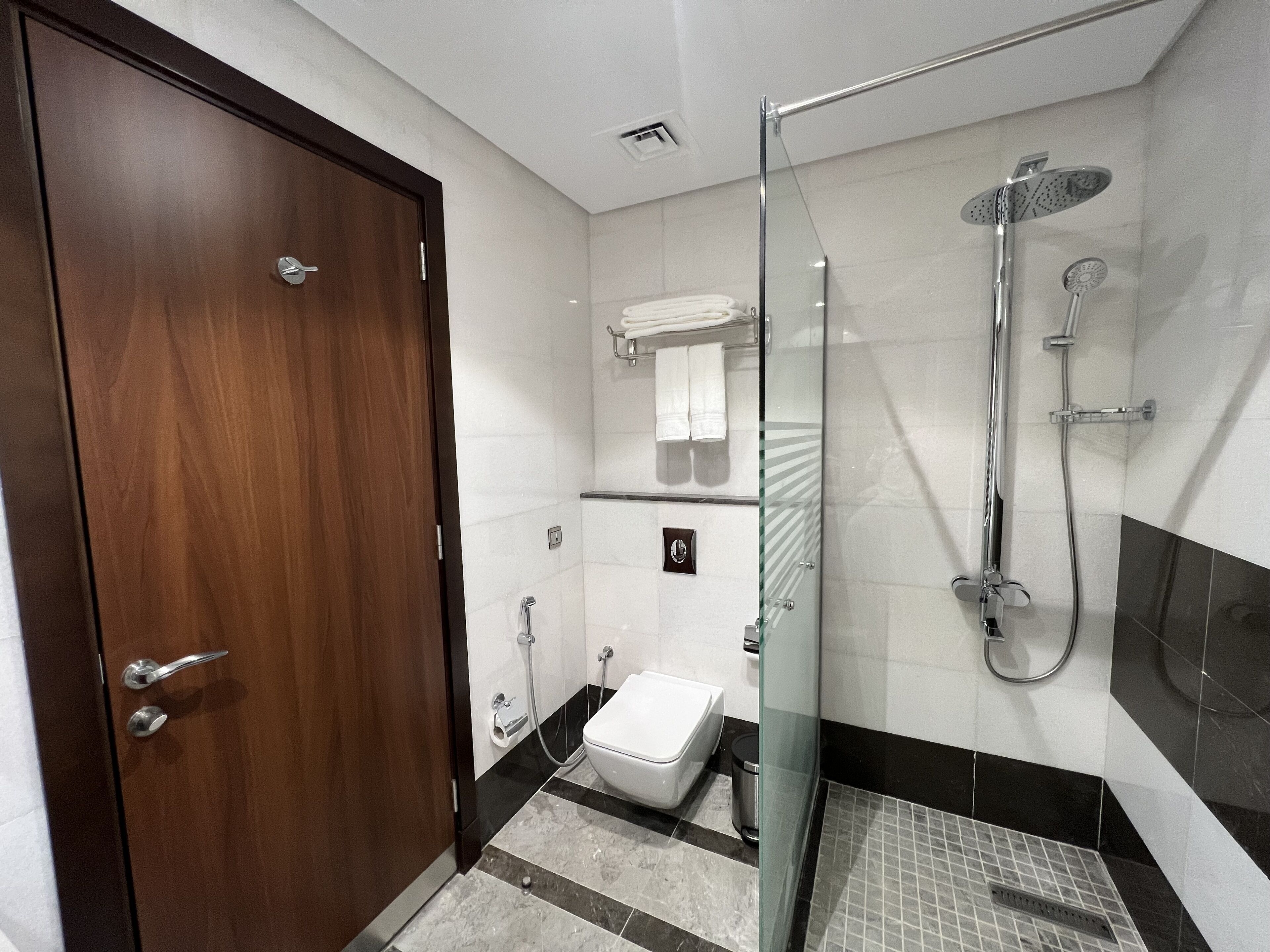 Shower, slippers, towels
