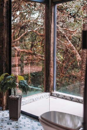 Design Cabin | Bathroom | Shower, rainfall showerhead, hair dryer, soap - Zion Bubble Glamping (Urubici)