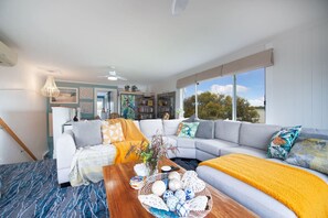 Smart TV, fireplace, Netflix, books