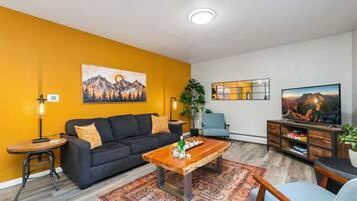 Condo, Multiple Beds, Patio, Garden View (220 Peterson St Unit 6) | Living area | 50-inch flat-screen TV with digital channels