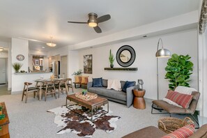 House, Multiple Beds, Patio, Garden View (827 Heschel St. (Unit B)) | Living area | 50-inch flat-screen TV with digital channels, TV - Old Town North Jewel! Near Breweries and River! (Fort Collins)