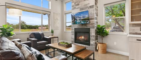 House, Multiple Beds, Hot Tub, Mountain View (750 Jerome St Unit 6) | Living area | 55-inch flat-screen TV with digital channels, fireplace