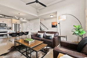 House, Multiple Beds, Hot Tub, Mountain View (750 Jerome St Unit 6) | Living area | 55-inch flat-screen TV with digital channels, fireplace