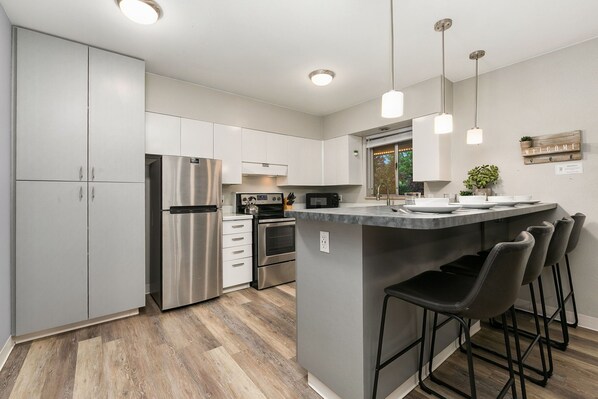 Condo, Multiple Beds, Patio, Garden View (220 Peterson St Unit 7) | Private kitchen - Lavender Suite Relaxed, Walkable Old Town Stay (Fort Collins)