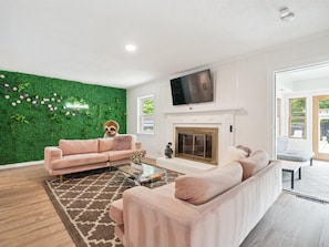 Smart TV, foosball, books, offices