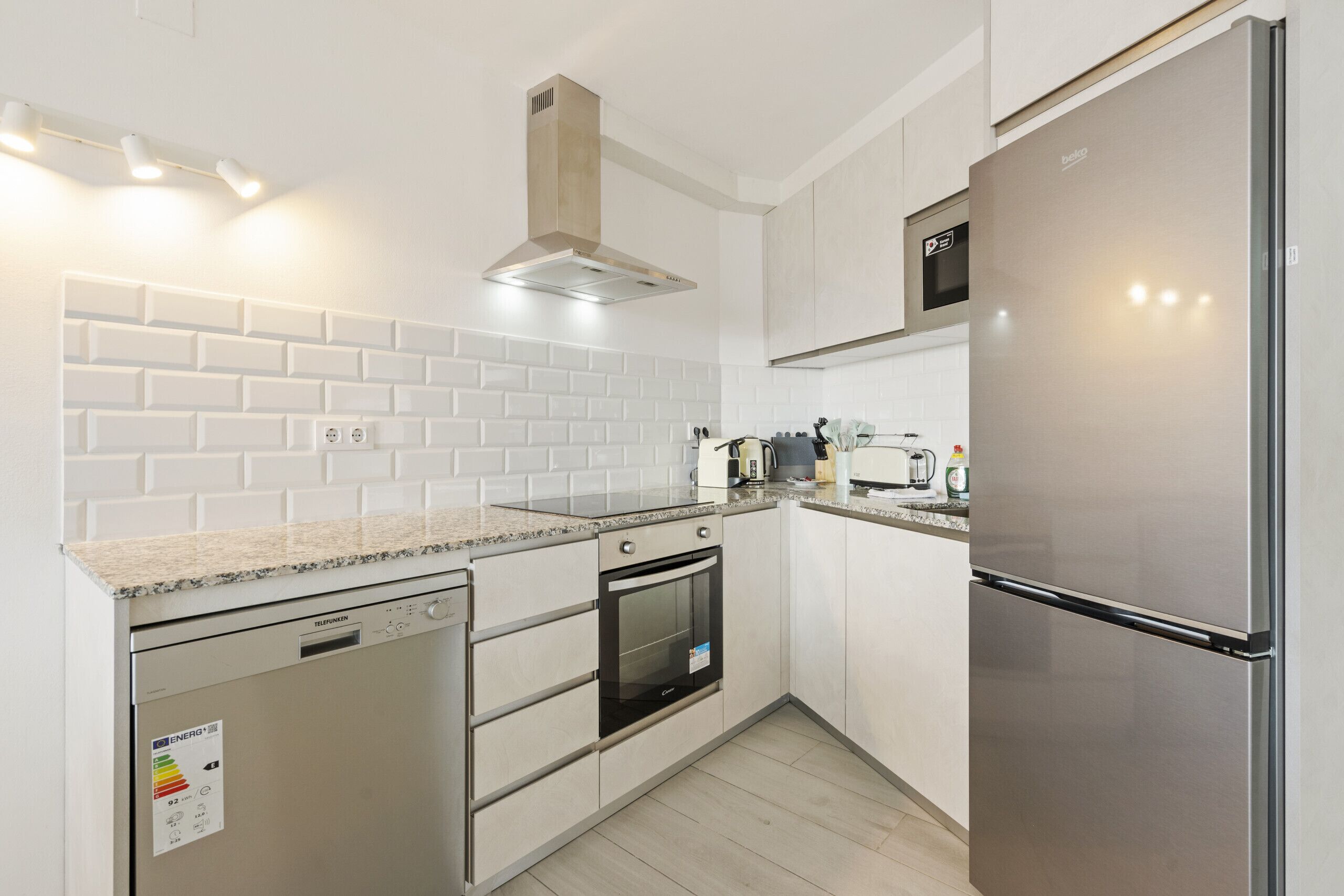 Fridge, microwave, oven, dishwasher