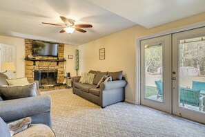 TV, fireplace, video games, books
