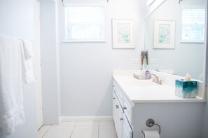 Hair dryer, bidet, towels, soap